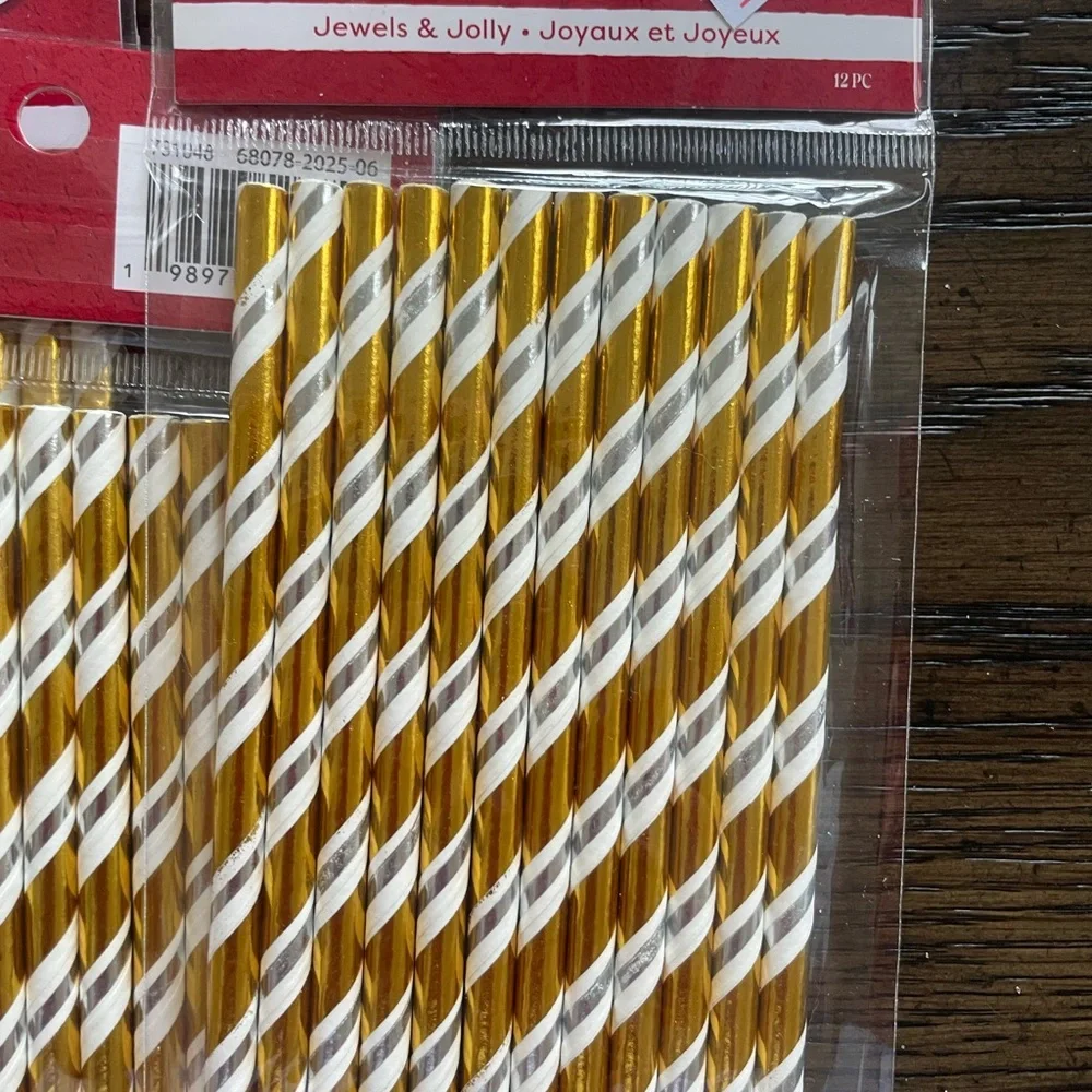 Ashland Pink and Gold Striped Paper Straws